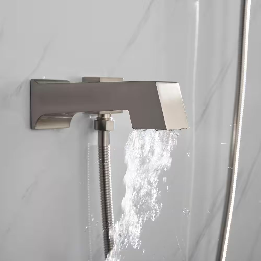 Cero 1-Spray Tub and Shower Faucet Combo with Square Showerhead and Handheld Shower Wand in Brushed Nickel