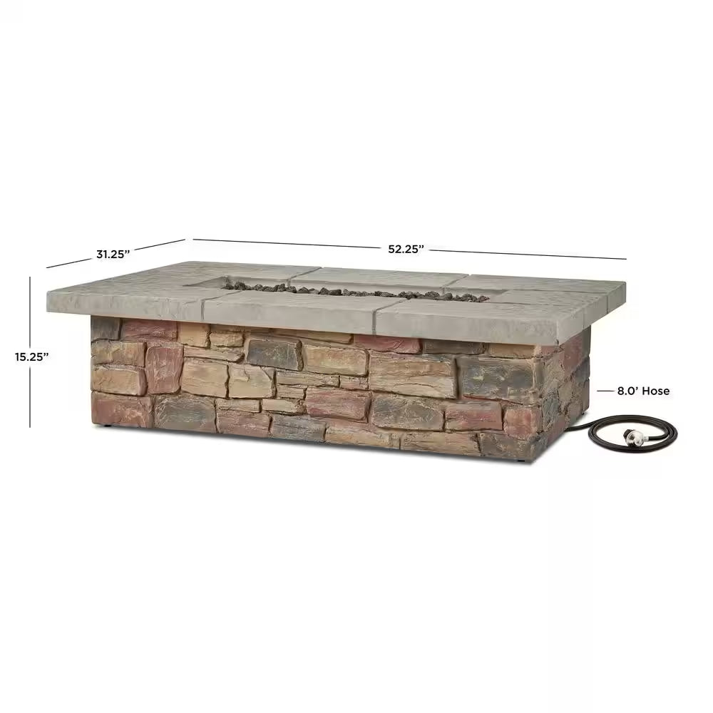 Sedona 52 In. X 19 in Rectangle MGO Propane Fire Pit in Buff with Natural Gas Conversion Kit