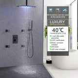 Matte Black Shower System Full Body Thermostatic Luxury Shower Faucet Set 12 Inch Ceiling Mount Led Rain Shower Head System Combo
