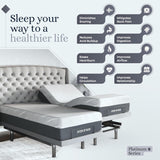 Platinum Adjustable Bed Base-Frame+ 14 Inch Hybrid Spring Matt (Medium Soft), Lumbar Support, Head-Pillow-Tilt, Massage, Under-Bed Lights, USB - Split King