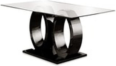 Contemporary Tempered Glass Top Double Pedestal Dining Table in Black
