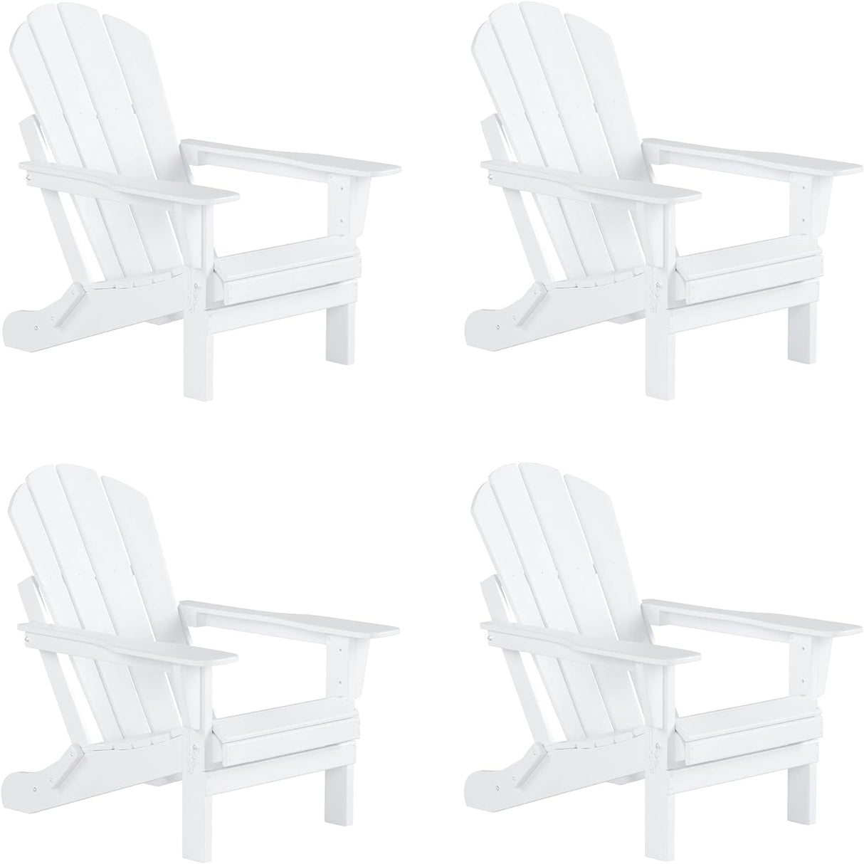 WO Home Furniture Set of 4 Pcs HDPE Adirondack Chairs Lounger Outdoor Folding Seat for Fire Pit, Beach, Balcony, Backyard, Lawn, Patio, Pool, Deck, Garden - Weather UV Resistant (White)