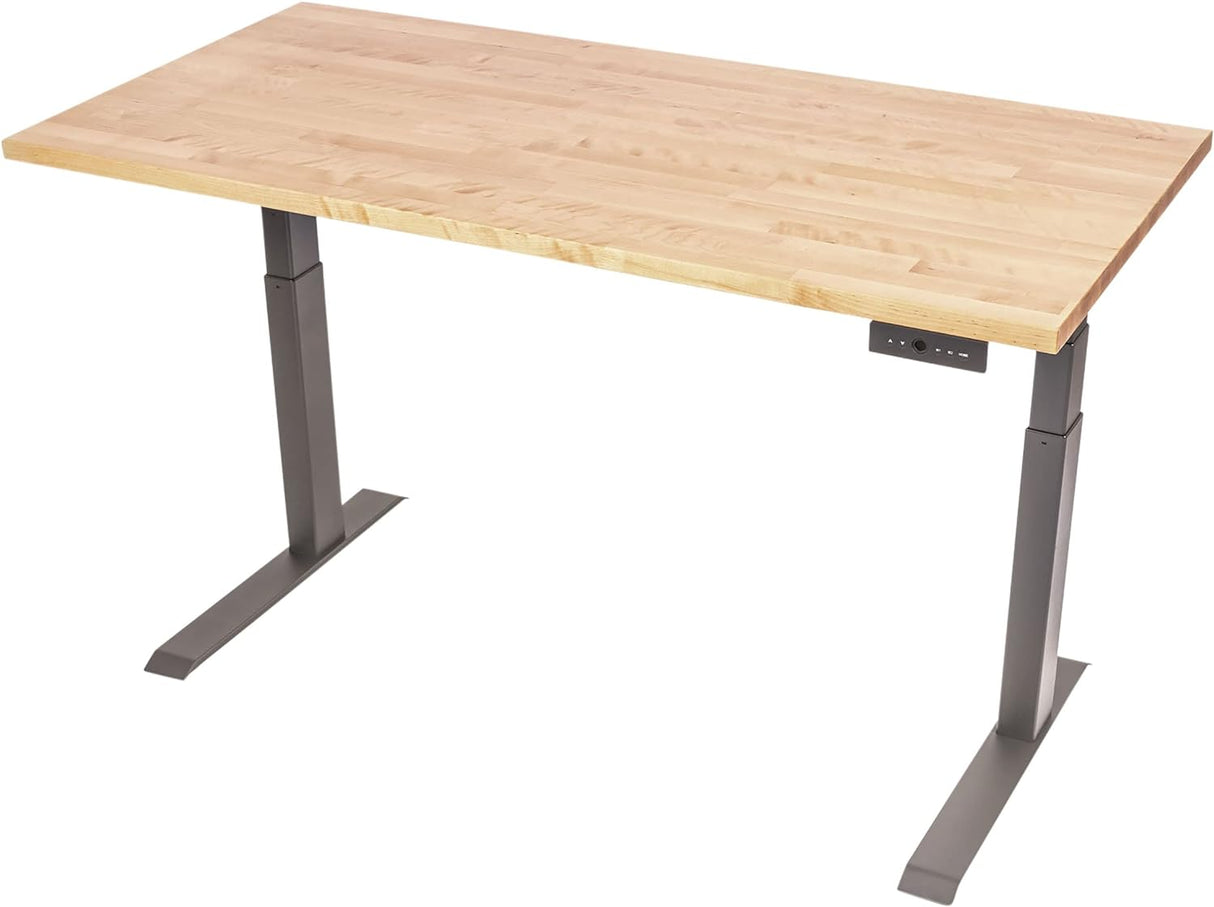 Stand up Desk Store Solid Wood Top Electric Adjustable Height Standing Desk with Programmable Memory (Charcoal Frame/Natural Birch Top, 60" Wide)