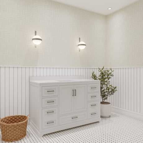 Maya 48 in White Bathroom Vanity Set with White Quartz Countertop | Ceramic Sink | 2 Soft Closing Doors | 7 Full Extention Soft Close Drawer | Brushed Nickel Hardware | AVM48WH3002
