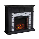 Etta Marble 46 In. Electric Fireplace in Black with White and Gray