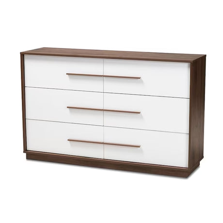 Baxton Studio Mette White/Walnut 6-Drawer Standard Dresser