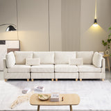 Modern Beige Convertible L Shape Sofa Corduroy Fabric Comfortable Multi-Person Combination Living Room Sofa Furniture