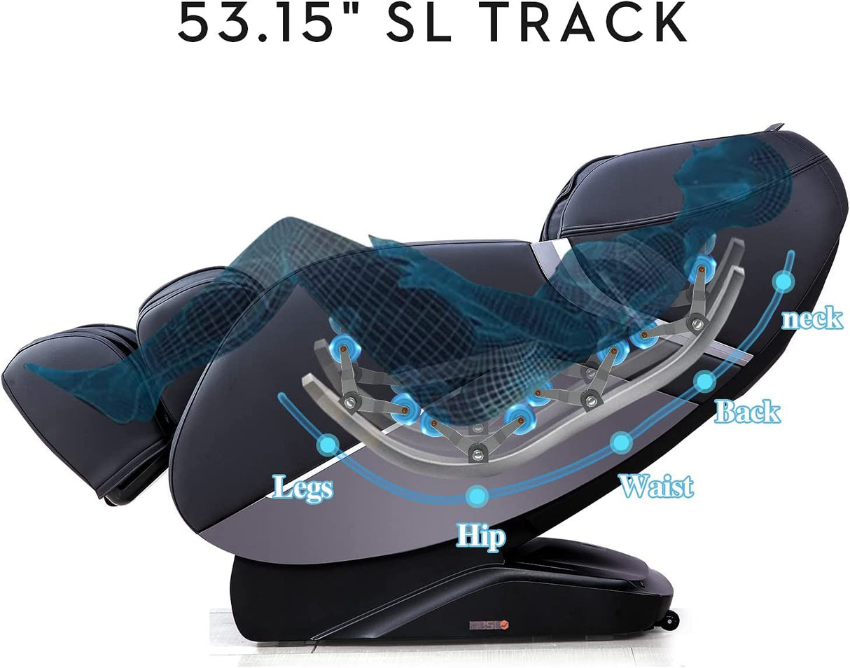 SL Track Massage Chair Recliner, Full Body Massage Chair, Zero Gravity, Bluetooth Speaker, Airbags, Heating, and Foot Massage (Black)
