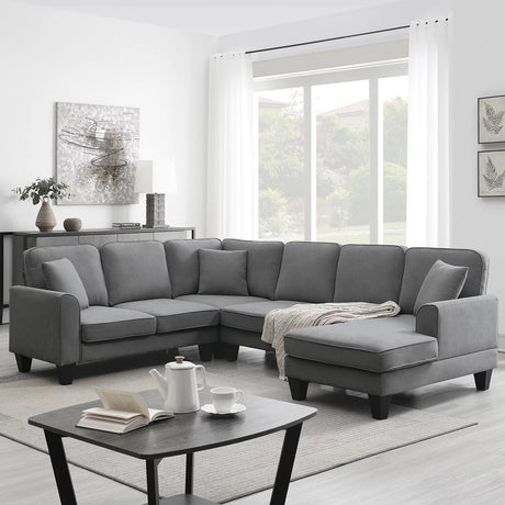 Churanty Convertible Modular Sectional Sofa with Chaise and Recliner,U Shaped Couch 7 Seat Fabric Sleeper Sofa for Living Room,Dark Gray