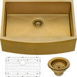 Brass Tone 33-Inch Apron-Front Farmhouse Kitchen Sink - Matte Gold Stainless Steel Single Bowl - RVH9733GG