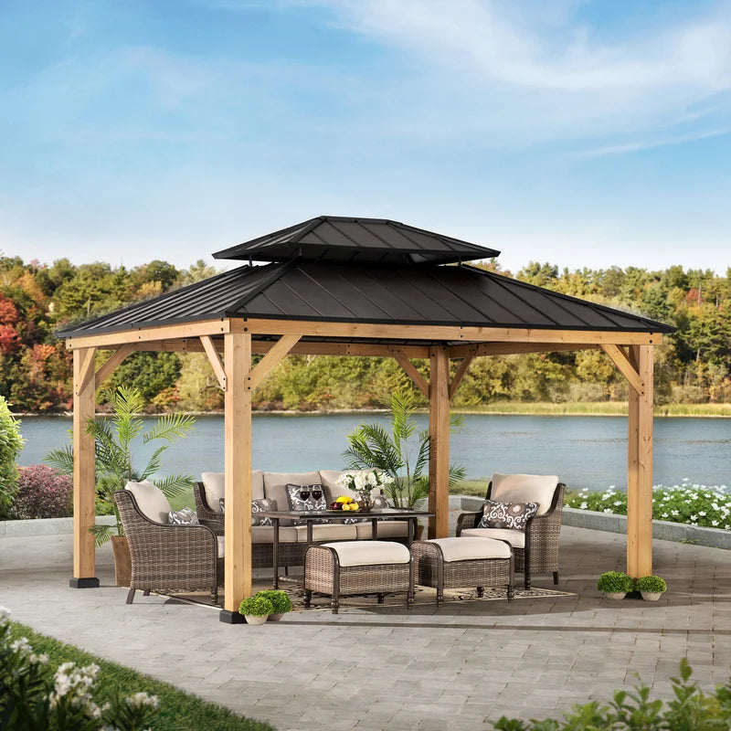 Sunjoy Archwood Patio Cedar Framed Steel Hardtop Gazebo