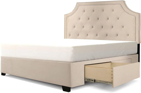 Audrey Upholstered Steel-Core Platform Bed with 4 Drawers