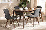 Sugar Mid-Century Modern Dark Grey Fabric Upholstered Walnut Wood Finished 5-Piece Dining Set