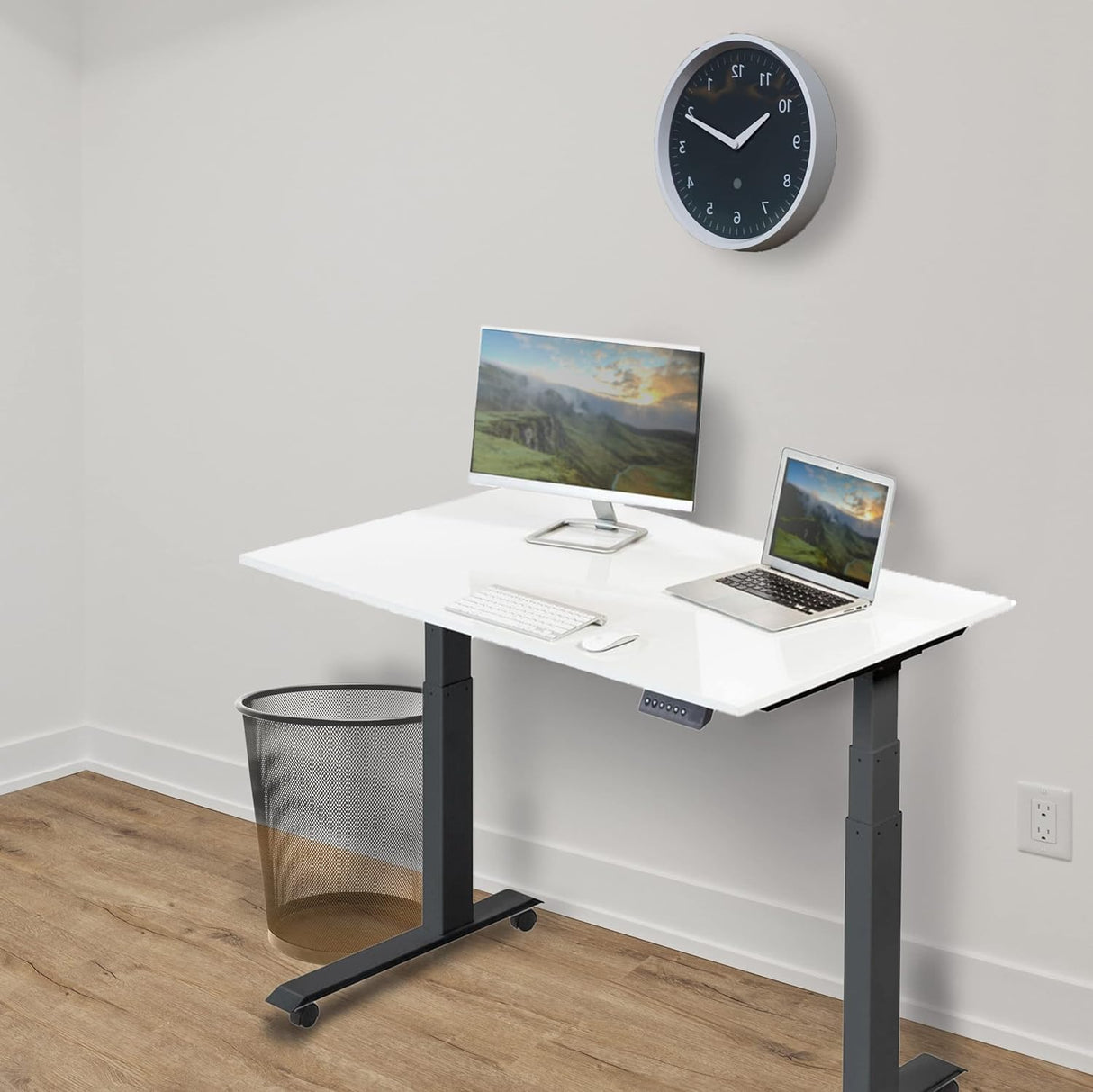 Stand up Desk Store Electric Adjustable Height Standing Desk with Programmable Memory (Charcoal Frame/Gloss White Top, 48" Wide)