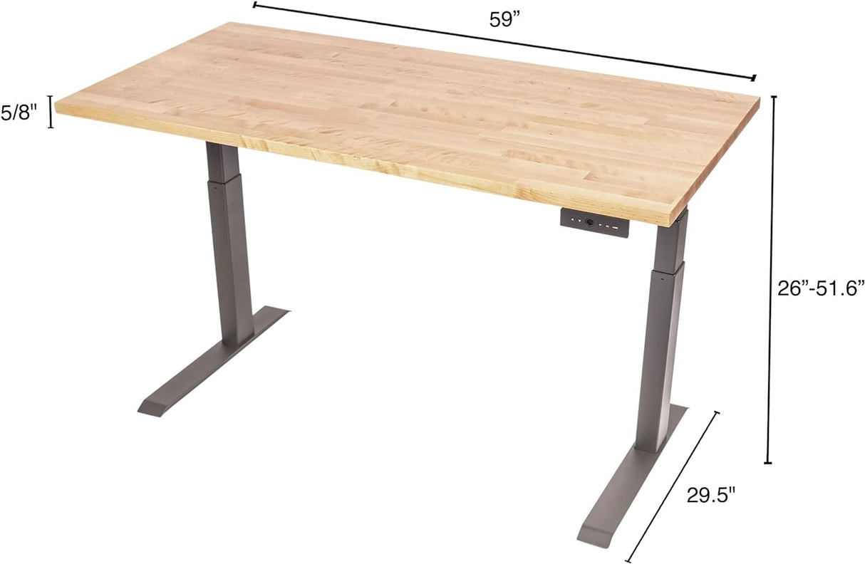 Stand up Desk Store Solid Wood Top Electric Adjustable Height Standing Desk with Programmable Memory (Charcoal Frame/Natural Birch Top, 60" Wide)