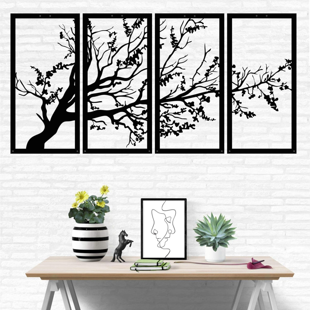 Metal Wall Art, Tree of Life 4 Panels, Metal Tree Wall Art, Tree Sign, Metal Wall Decor, Interior Decoration, Housewarming Gift, 4 Pieces Wall Hangings (79" W X 39" H / 200X100 Cm)