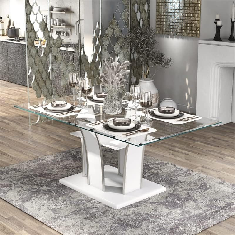 Valery Contemporary Glass Top Dining Table in White