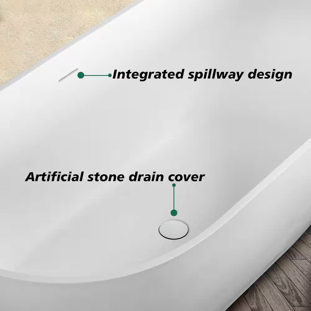 Moray 59 In. X 30 In. Solid Surface Stone Resin Flatbottom Freestanding Double Slipper Soaking Bathtub in Matte White