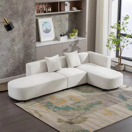 Sectional Sofa with 2 Pillows, Chenille Fabric Upholstered Couch with Chaise, Modern Corner Sofa for Living Room, Beige