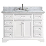 Windlowe 49 In. W X 22 In. D X 35 In. H Freestanding Bath Vanity in White with Carrara White Marble Top