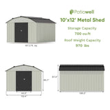 Patiowell 10' X 12' Barn Style Metal Storage Shed for Outdoor, Steel Yard Shed with Design of Lockable Doors, Utility and Tool Storage for Garden, Backyard, Patio, outside Use.