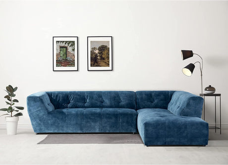 Mid-Century Velvet Sofa Couch for Living Room, L-Shape 2-Piece Chaise, Blue, 113" W Right Hand Facing Sectional