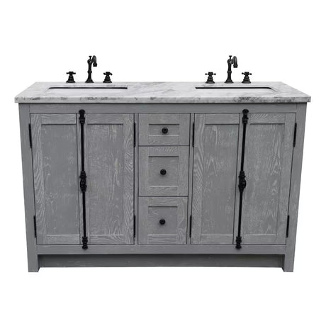 Plantation 55 In. W X 22 In. D Double Bath Vanity in Gray with Marble Vanity Top in White with White Rectangle Basins