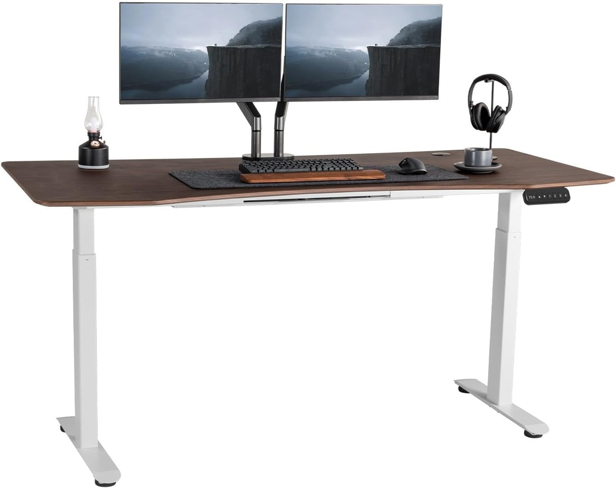 Standing Desk 71 X 32 Inches Dual-Motor Height Adjustable Desk Electric Sit Stand Desk Home Office Desks Whole Piece Desk Board (English Walnut Desktop/White Frame)