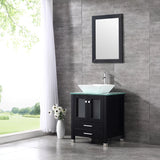 Walcut 24'' Black Wood Bathroom Vanity Cabinet Tempered Glass Countertop Ceramic Sink W/ Mirror