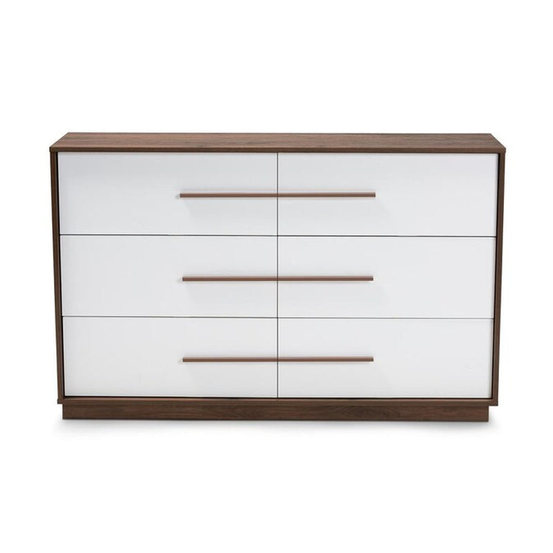 Baxton Studio Mette White/Walnut 6-Drawer Standard Dresser