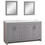 Westcourt 60 In. W X 22 In. D X 36 In. H Double Sink Bath Vanity in Gray with White Cultured Marble Top and Mirror