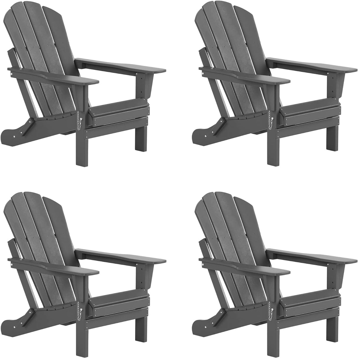 WO Home Furniture Set of 4 Pcs HDPE Adirondack Chairs Lounger Outdoor Folding Seat for Fire Pit, Beach, Balcony, Backyard, Lawn, Patio, Pool, Deck, Garden - Weather UV Resistant (Gray)