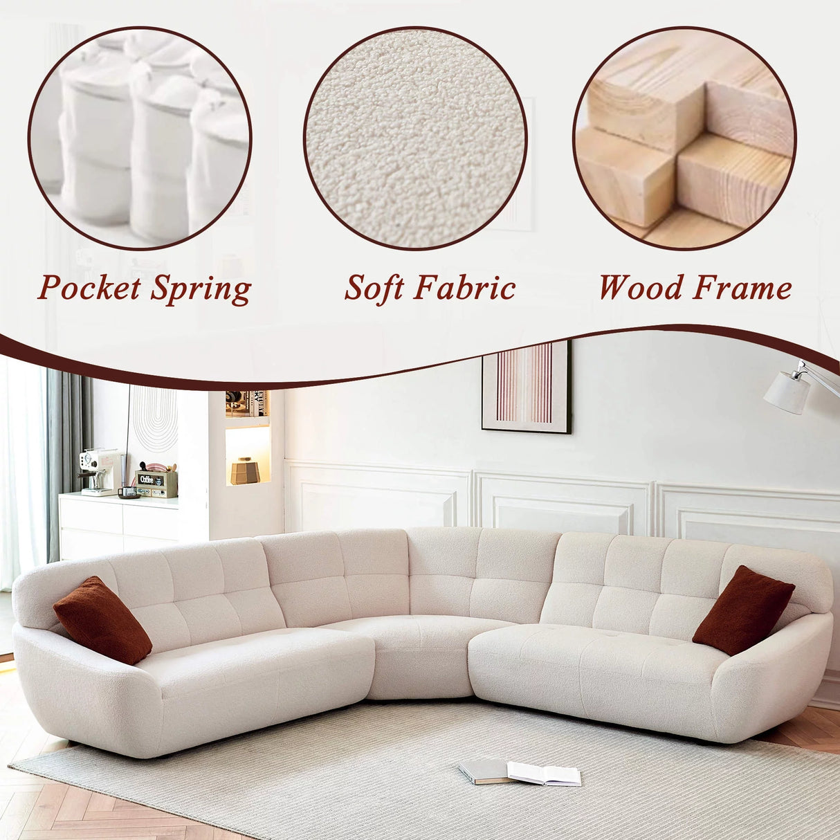 Youdao L-Shaped Sectional Sofa Oversied Corner Cloud Couch for Living Room Office Beige