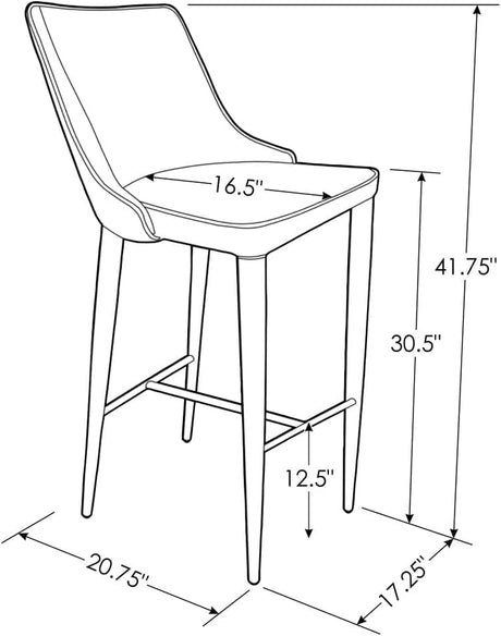 Furniture Jillian Gray Leatherette Bar Stool with Stainless Steel Base