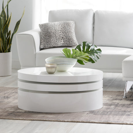 GDF Studio Kendall Modern Faux Wood Rotatable Coffee Table, Glossy White