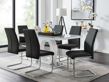 Scottsmoor Modern High Gloss Halo 6 Seater Dining Table Set with Luxury Faux Leather Dining Chairs