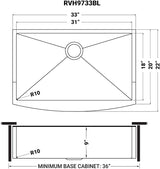 Brass Tone 33-Inch Apron-Front Farmhouse Kitchen Sink - Matte Gold Stainless Steel Single Bowl - RVH9733GG