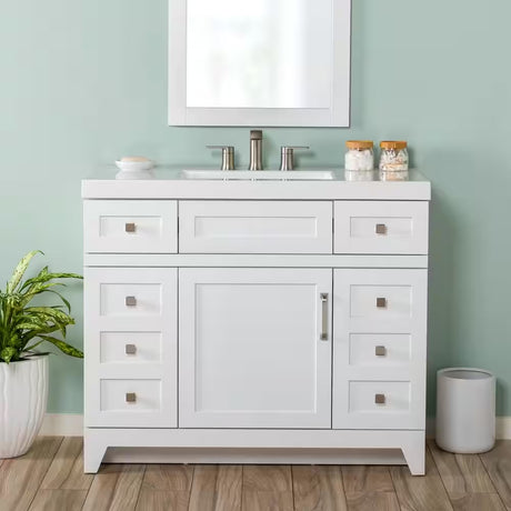 Rosedale 43 In. W X 19 In. D X 37 In. H Single Sink Freestanding Bath Vanity in White with White Cultured Marble Top