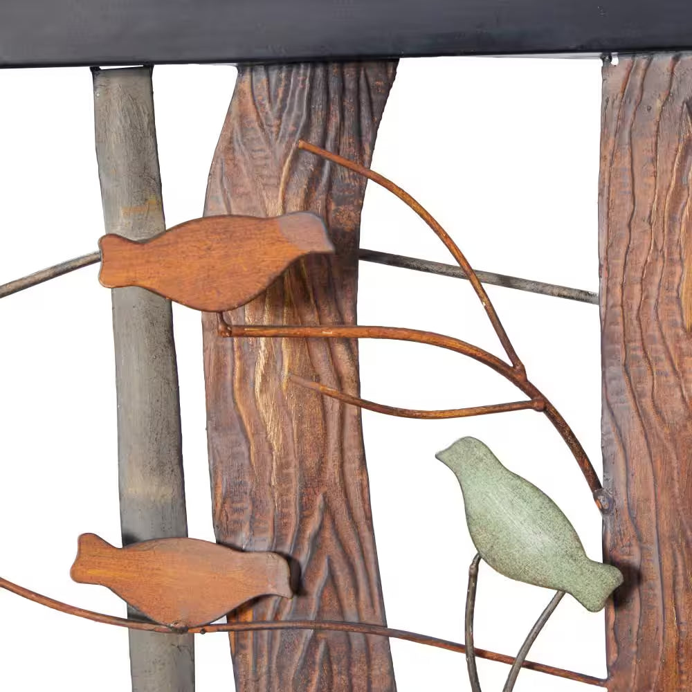 Metal Multi Colored Bird Wall Decor with Real Wood Detailing