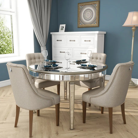 Amla 47.24" round Glass Dining Table with Mirror Top