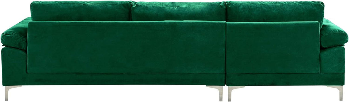 Modern Sectional Sofa L Shaped Velvet Couch, with Extra Wide Chaise Lounge, Large, Green