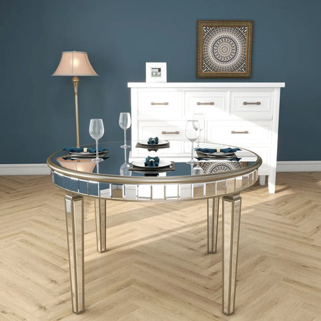 Amla 47.24" round Glass Dining Table with Mirror Top