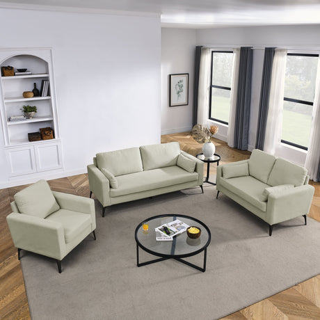 3 Piece Living Room Sofa Set, Including 3-Seater Sofa, Loveseat and Sofa Chair, with Two Small Pillows, Corduroy Beige