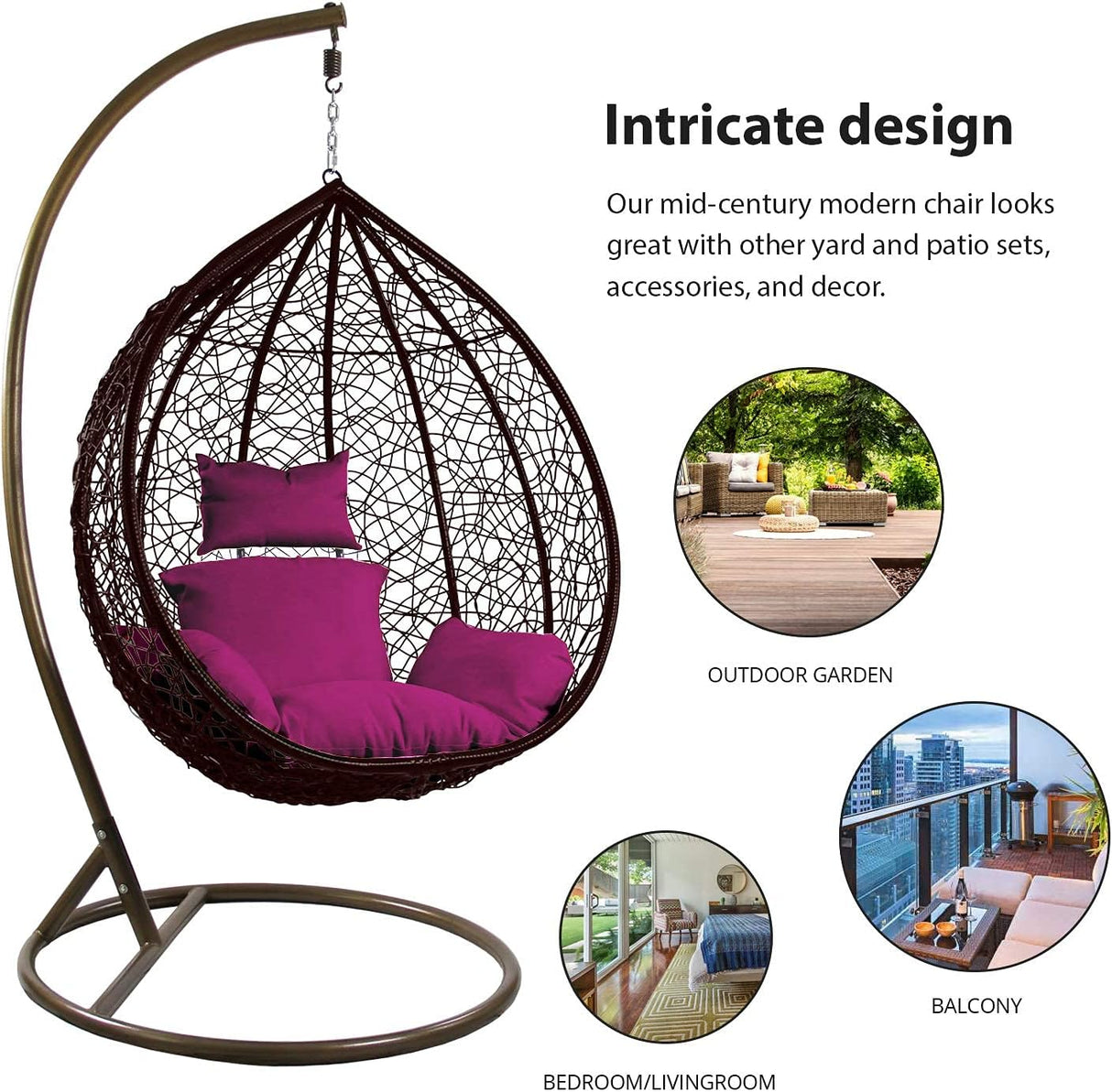 Patio Swing Chair Outdoor Wicker Plastic Tear Drop Swing Lounge Chair with Mat & Support Frame