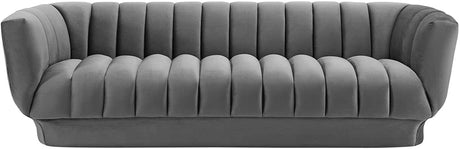 Sofa Entertain Vertical Channel Tufted Performance Velvet Couch in Gray