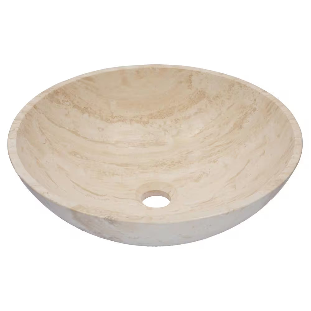 Round Stone Vessel Sink in White Travertine