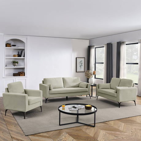 3 Piece Living Room Sofa Set, Including 3-Seater Sofa, Loveseat and Sofa Chair, with Two Small Pillows, Corduroy Beige