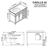 Caville 42 In. W X 22 In. D X 34 In. H Single Sink Bath Vanity in White with Carrara Marble Top