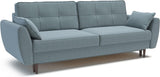 Modern Alisa Sleeper Sofa Bed - Storage Pull Out Couch, Revolution Performance Fabrics, Pine Wood, Birch Legs, Sleek Unique Arms, Made in Europe, Queen Size - Aquamarine