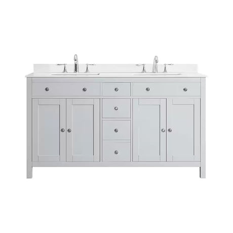 Austen 60 In. W X 22 In. D X 34 In. H Double Sink Bath Vanity in Dove Gray with White Engineered Marble Top